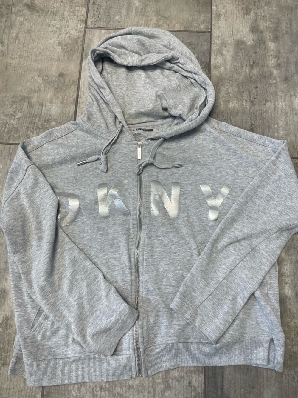 DKNY Sport Light Heather Grey Zip Hoodie with silver Logo